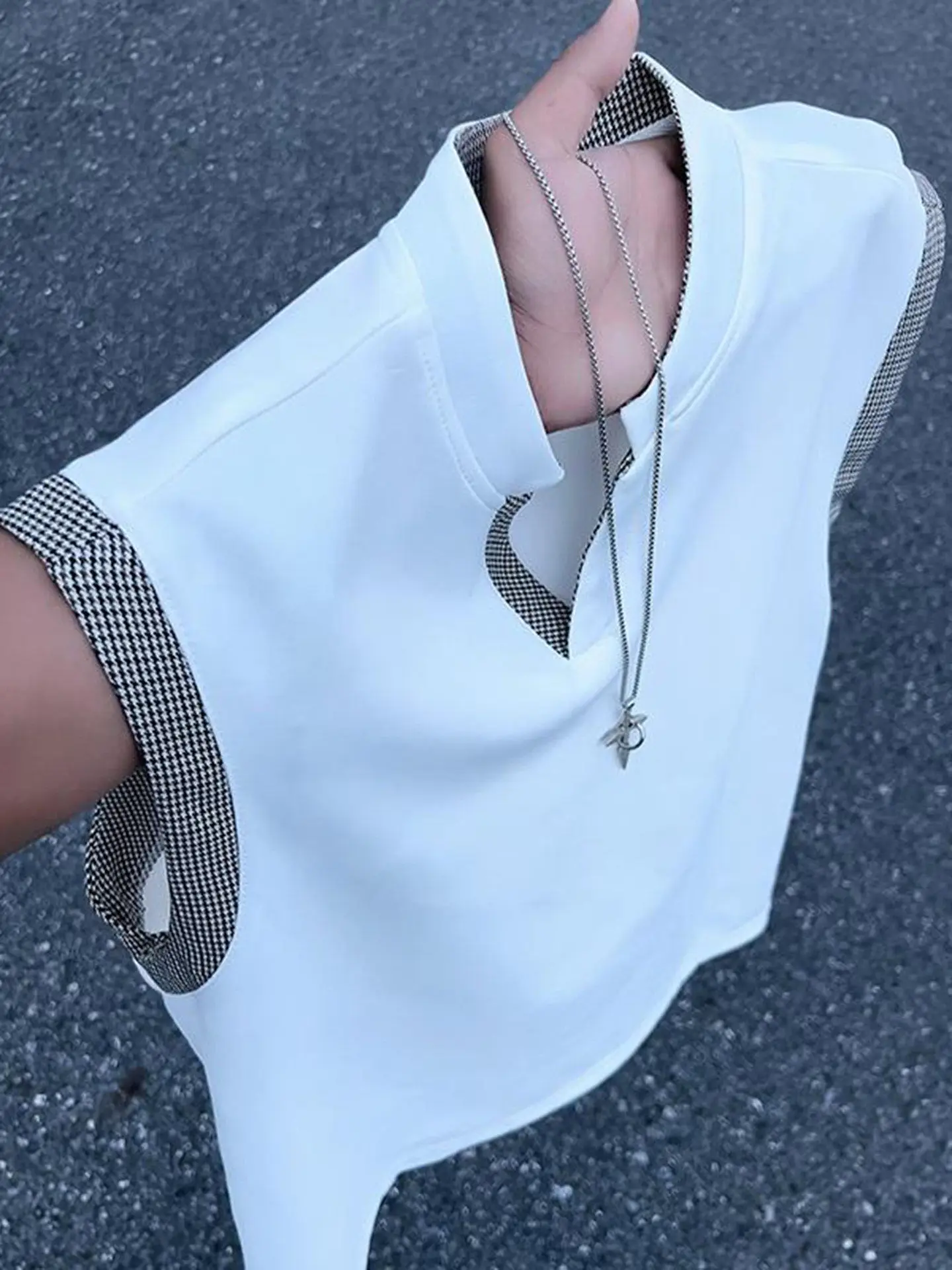 Chaleco Blanco con Parches y Cuello en V para Hombre, Camiseta Deportiva sin Mangas para Verano, Estilo Americano, con Hombreras