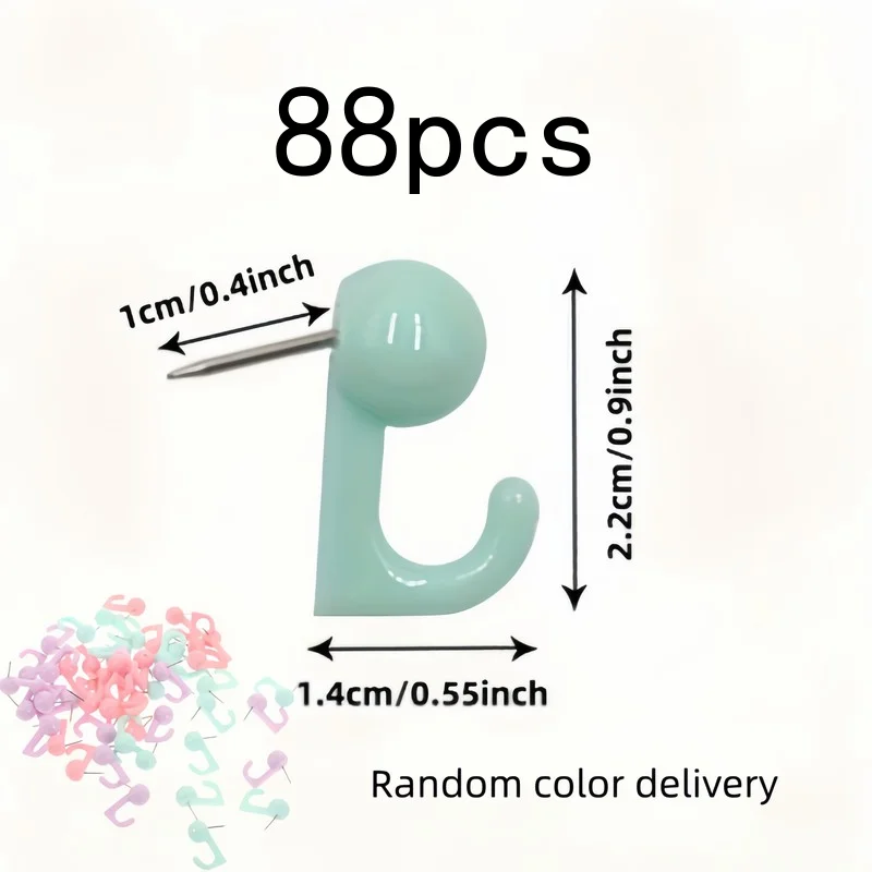 88 pcs Pushpin Hooks, Random Color, Sturdy Hold, for Corkboards, Photo Walls, Calendars and Home Decor