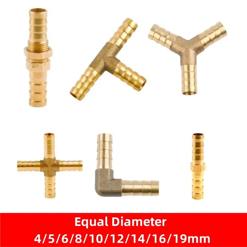 1PC Brass Pipe Fitting Tee T Type 3 Way Connector Adapter 4/5/6/8/10/12/16/19mm Hose Barb Pagoda Water Tube Fittings Brass Joint