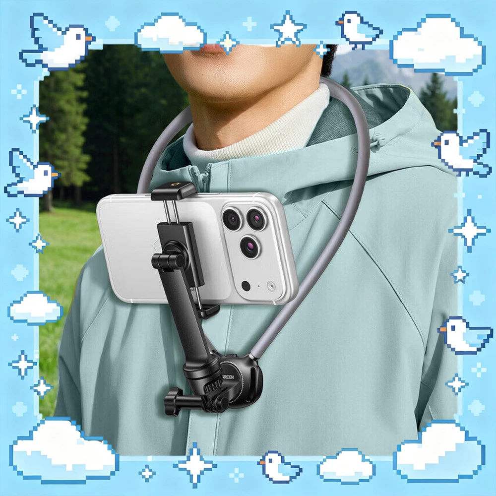 UGREEN 85706 Neck Phone Holder LP1018 360 Degree Adjustable Clamp with Shoulder Strap for Action Cameras Pocket 3 Vlogging