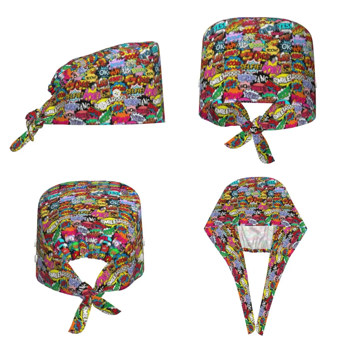 Fun Street Graffiti Comic Pop Art Scrub Hat Doctor Working Surgical Cap Unisex Adjustable Nursing Caps for Dentist