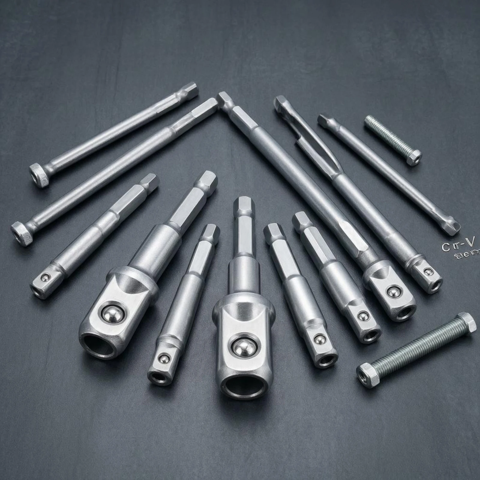 9 Pieces Hex Shank Socket Adapter Set Chrome Vanadium Steel Drill Socket Adapter Set Power Tool Accessory Silver-Toned Silver