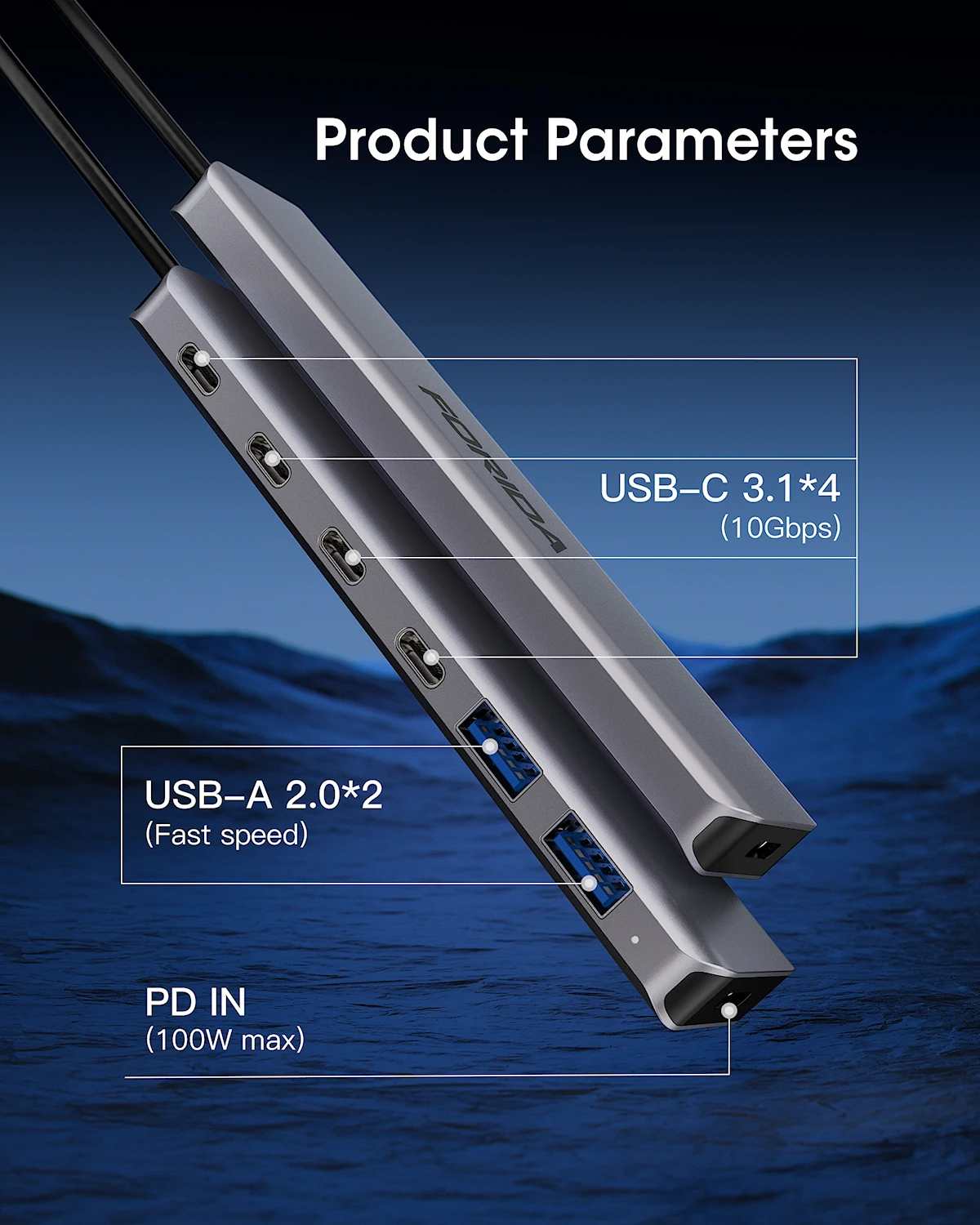 Forida USB C Hub 10Gbps USB C Splitter 100W Power Charging USB 3.2 Gen2 Adapter for Laptop MacBook Desktop Tablet PC SmartPhone