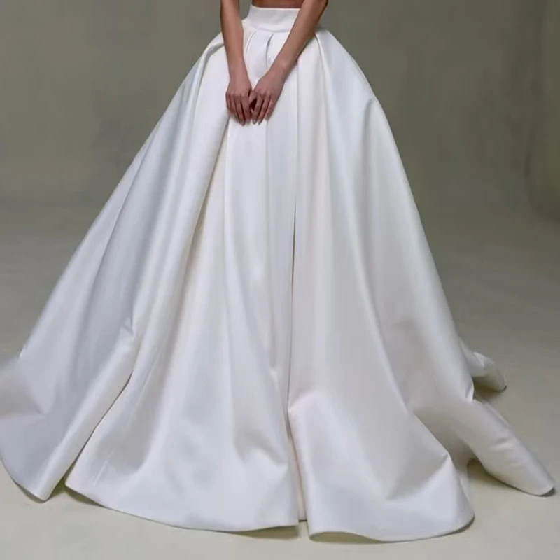 تنورة زفاف كبيرة الحجم قابلة للإزالة من الساتان قابلة للانفصال ذيل زفاف مطوي لحفلات الزفاف والحفلات الراقصة تنورة مخصصة 2026 #3