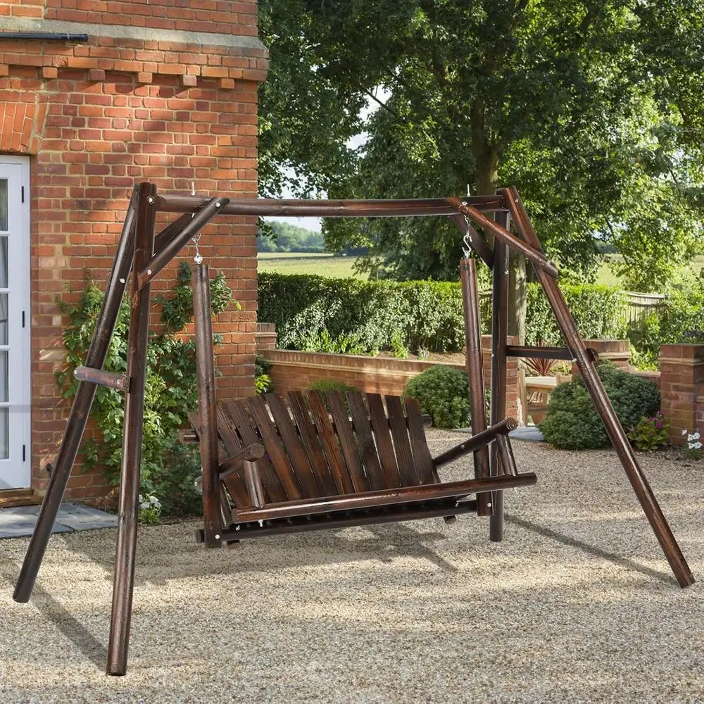 

2-Seat Porch Swing with A-Frame Stand, Outdoor Patio Swing Chair Bench w/Slatted Design, High Capacity for Garden Patio Backyard