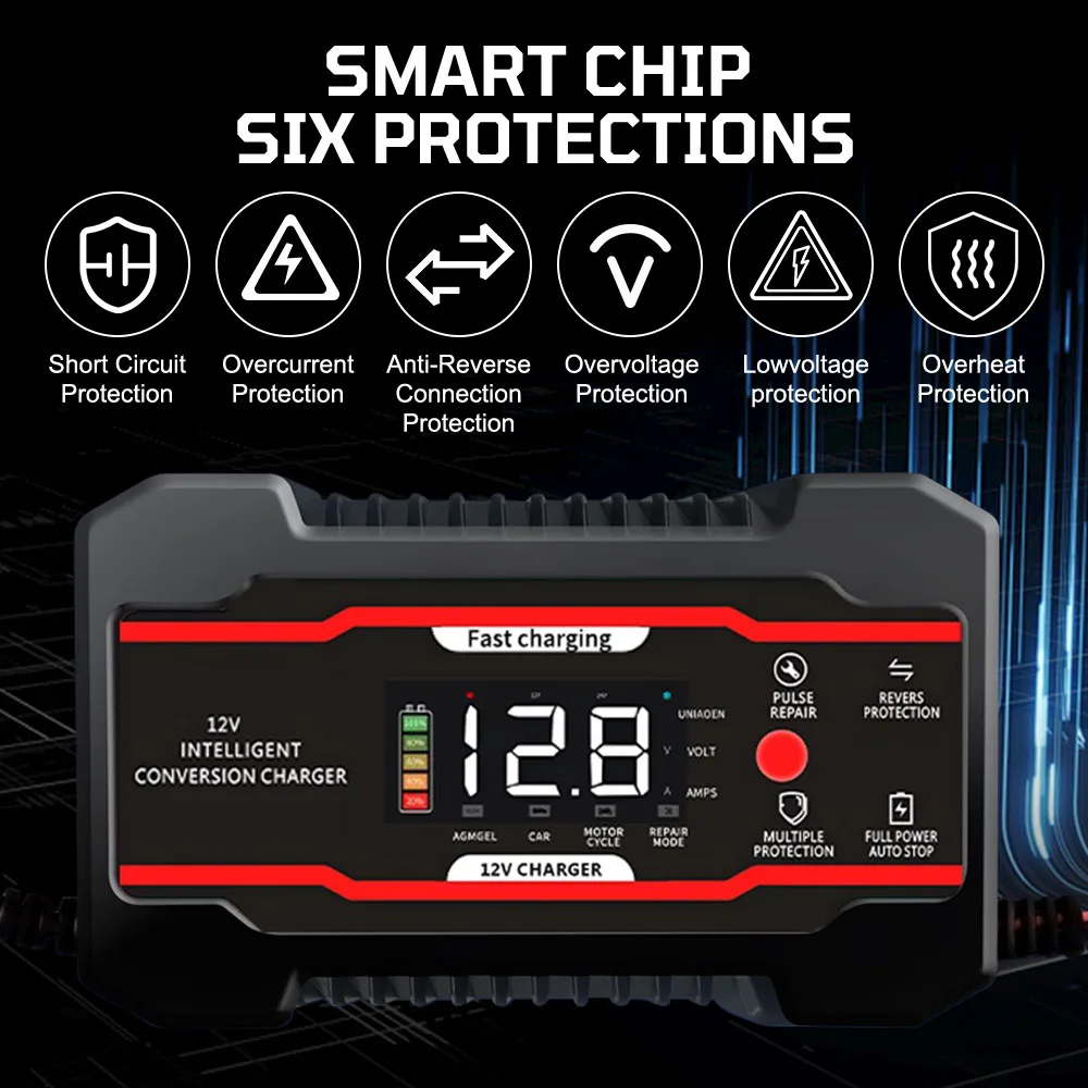 6A 12 فولت قارب شواحن البطارية الذكية نبض إصلاح للدراجات النارية بطاريات السيارات خلية التخزين شحن قارب شواحن الرقمية #6
