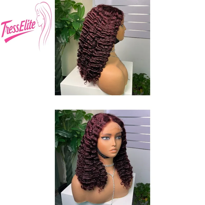 جودة عالية 5x5 الدانتيل الجبهة 99j #   شعر مستعار بشري مجعد بمظهر طبيعي وملمس ناعم بكثافة 200% ريمي عذراء برازيلي