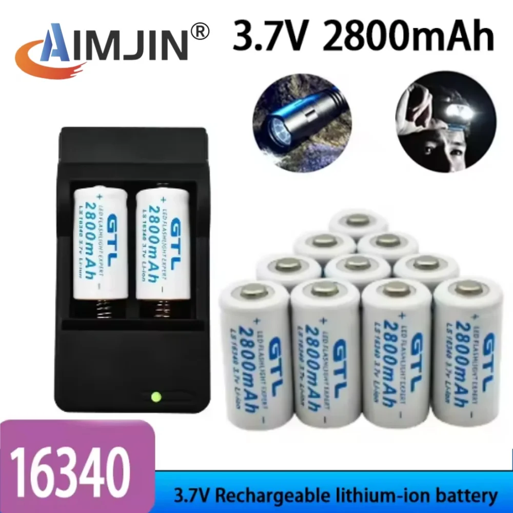 

New 3.7V 2800mAh Lithium Li-ion 16340 Battery CR123A Rechargeable Batteries 3.7V CR123 for Laser Pen LED Flashlight Cell+Charger