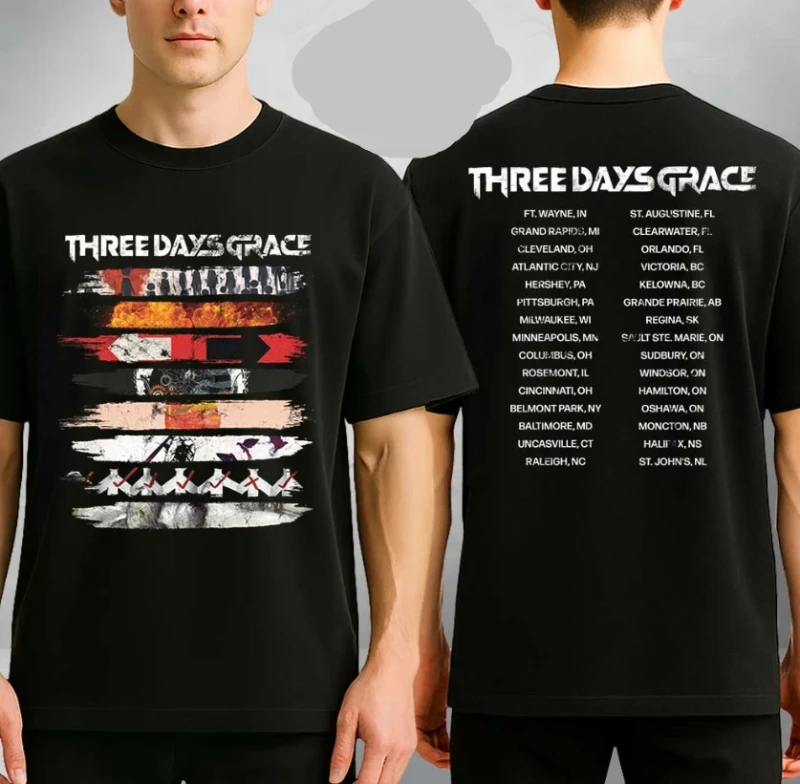 Camiseta Unisex Reversible de la Gira Striped del Álbum 2026 de Three Days Grace, Algodón Puro, Camiseta Oversize para Todas las Estaciones
