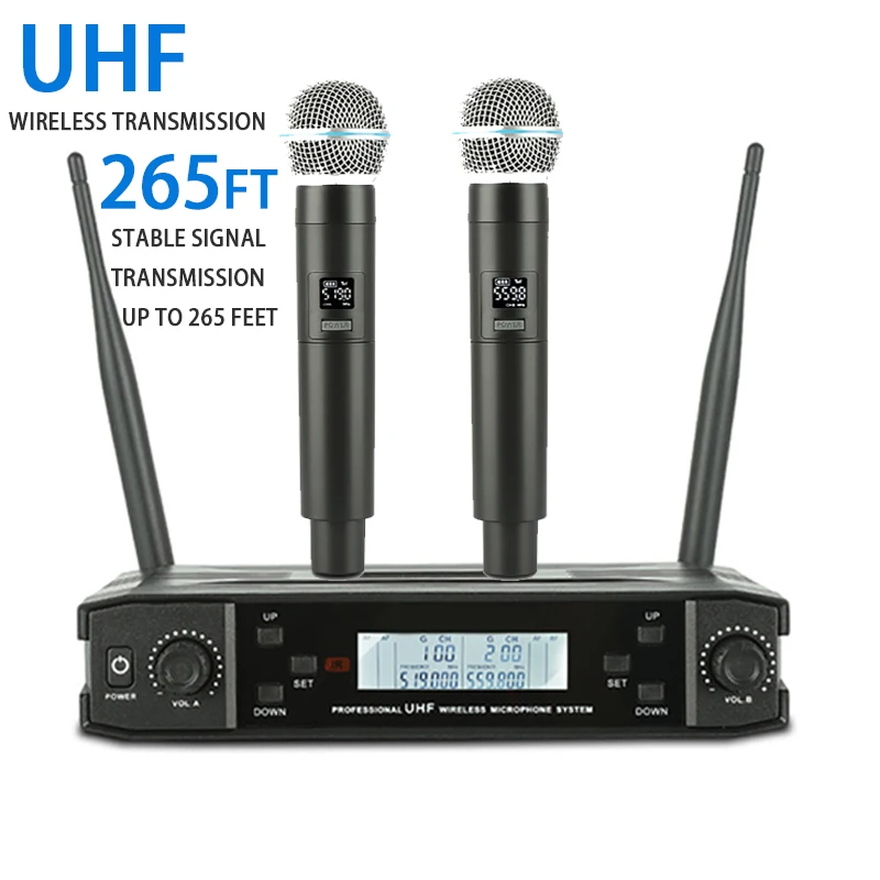 Professional UHF Wireless Microphone System 2 Channels Handheld Karaoke Recording Studio Party Performances Meeting Hot Sale