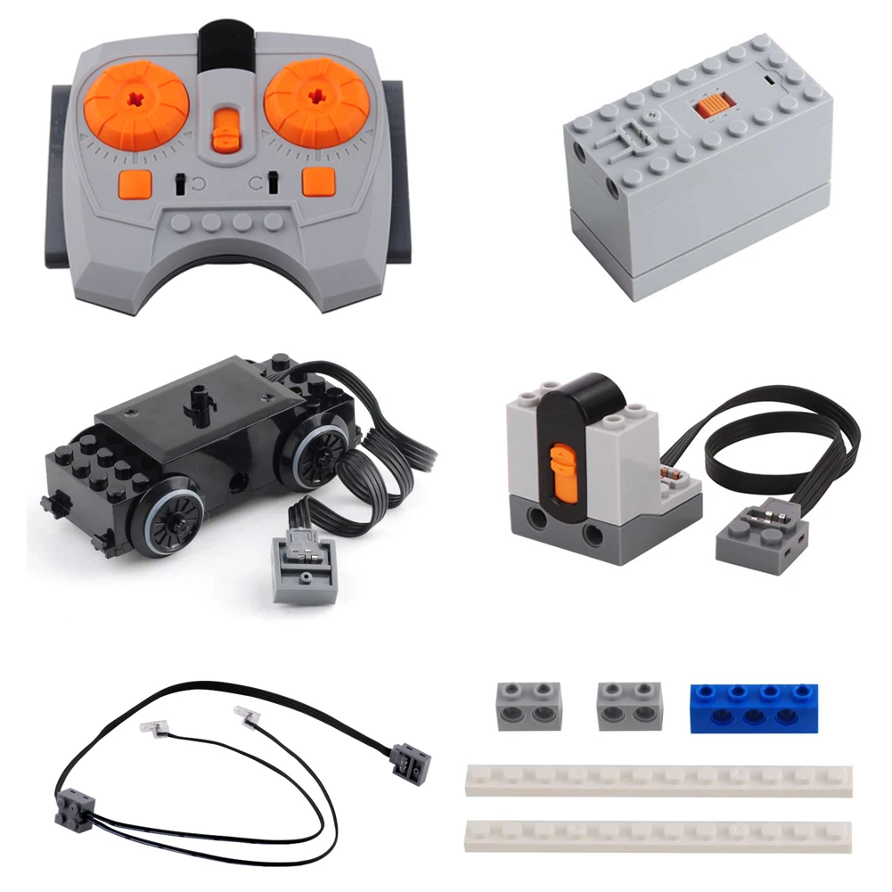 12PCS MOC Train Track Building Blocks Kit Infrared Receiver Controller LED Power Strip Battery Case Compatible with Legoeds