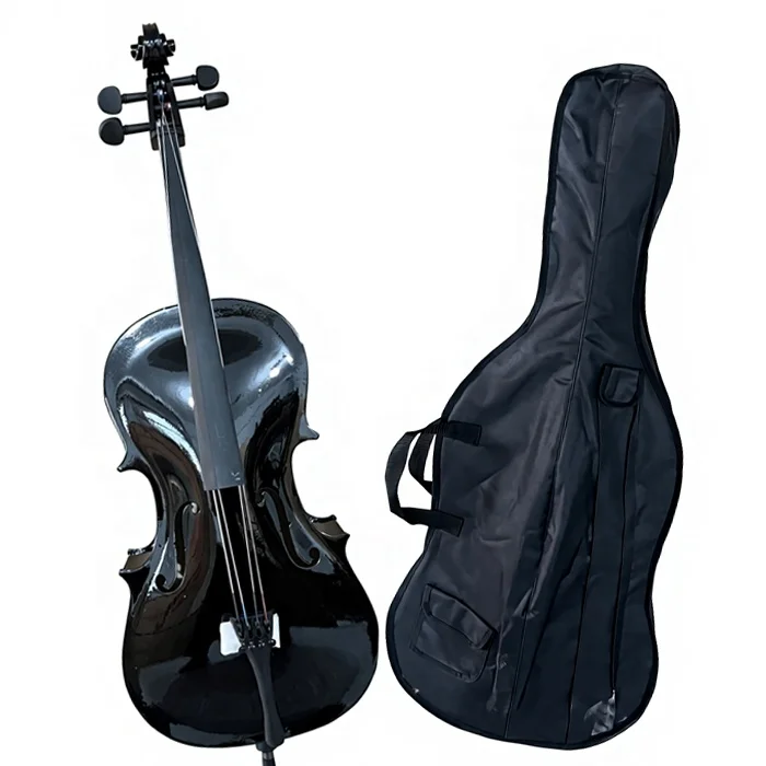 Cello Black Color Solid Spruce Top Maple Back Brazil Wood Bow Ebony Fingerboard Student 4/4  Cello