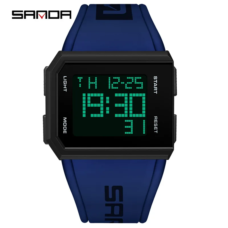 Sanda 9003 Unisex Teenagers Hand Clock Electronic Movement Water Resistant LED Luminous Alarm Model Wrist Digital Sport Watches