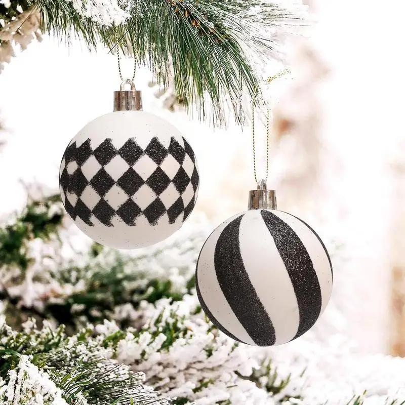 6 Pieces Reusable Portable Christmas Ball Ornaments Bulk 6cm Black and White Christmas Ball Set Xmas Tree Decoration Pendant