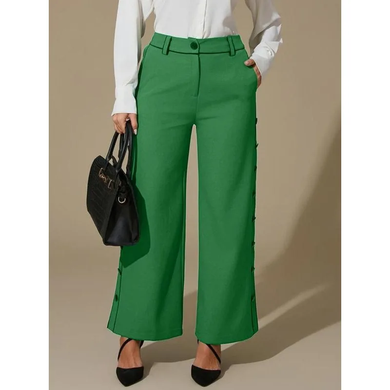 

Большие размеры, новые женские однотонные прямые брюки с высокой талией, модные брюки, свободные женские брюки