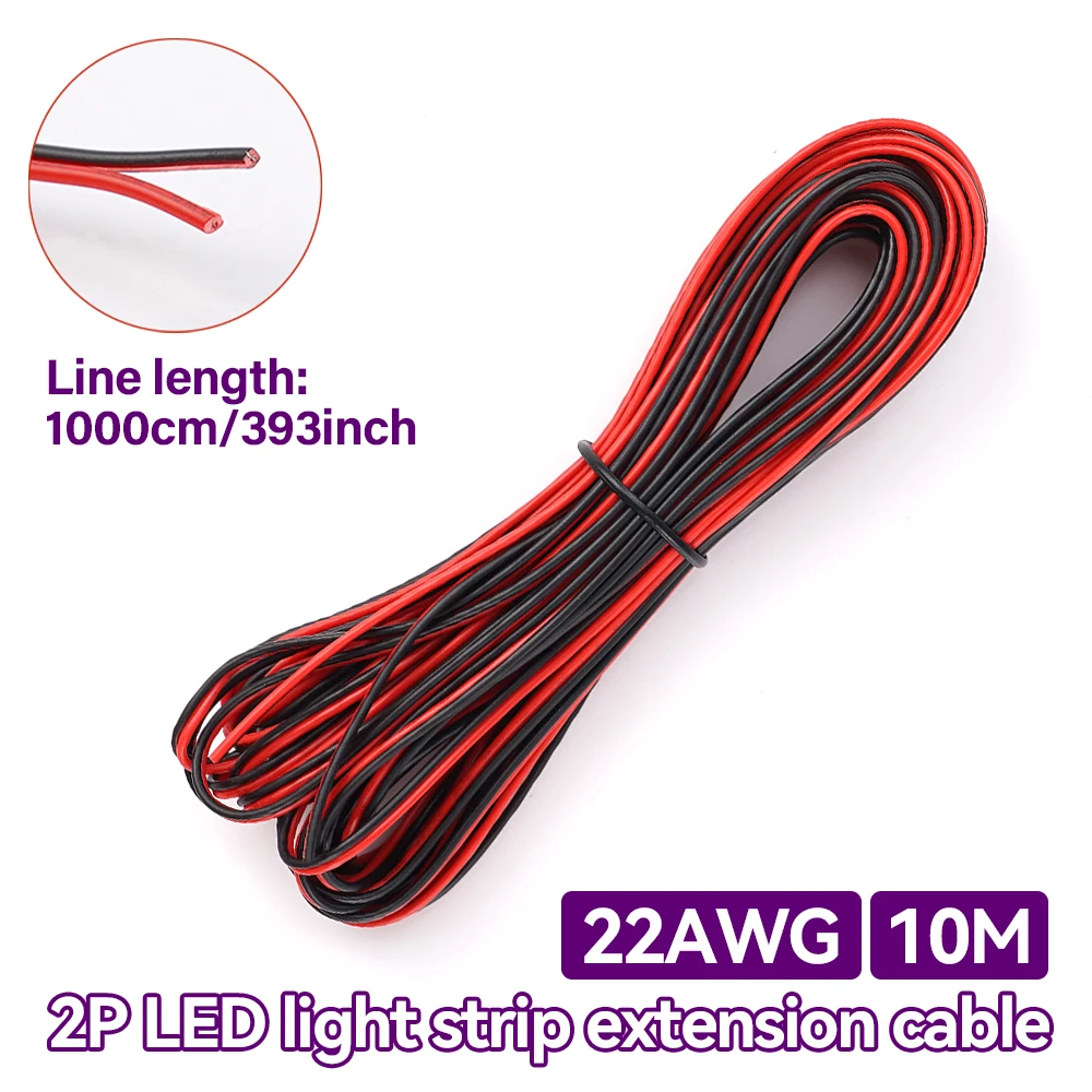 2 PIN PVC Plastic Flexible LED Light Strip Extension Cable 22AWG Connection Line LED Strip Extension Line 10M Red And Black