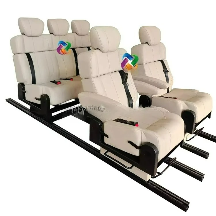 2+3 Motorhome Camper Van Folding Bed Seat 360 Degree Swivel Front-back Left-right Move Slide Rails Luxury Nappa Leather