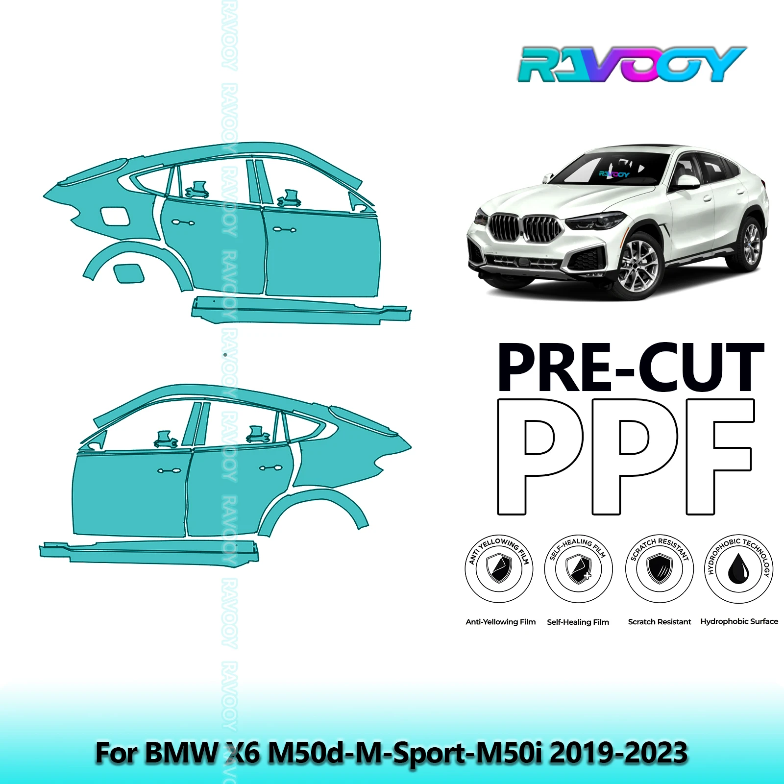 

For BMW X6 M50d-M-Sport-M50i 2019-2023 8.5mil Clear Matte Pre-Cut PPF Door & A/B Pillar Kit TPU Paint Protection Film Set
