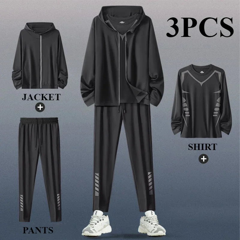 Men's Running Training Clothes Fitness Clothes Spring 2-3 PCS Running Quick-drying Sports Sets Jacket Mens Clothes