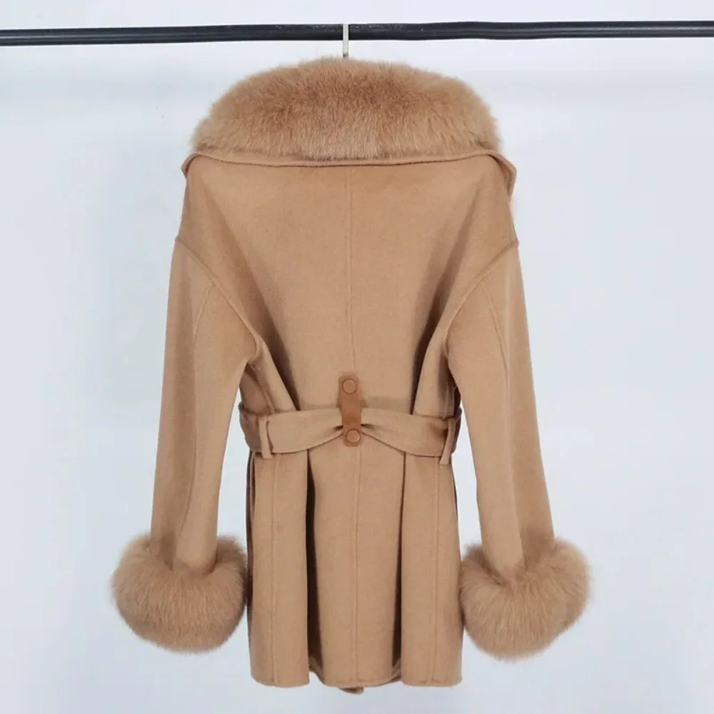 OFTBUY معطف الفرو الحقيقي 2024 الخريف الشتاء نمط فضفاض عادية جديدة الفراء سترة للإزالة الثعلب الفراء طوق معطف من قماش الكشمير المرأة معطف الصوف