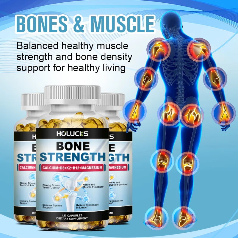 Bone Strength Supplement Capsules with Calcium Magnesium Vitamin D3 K2 Zinc & B12, Bone & Muscle Support - High Absorption