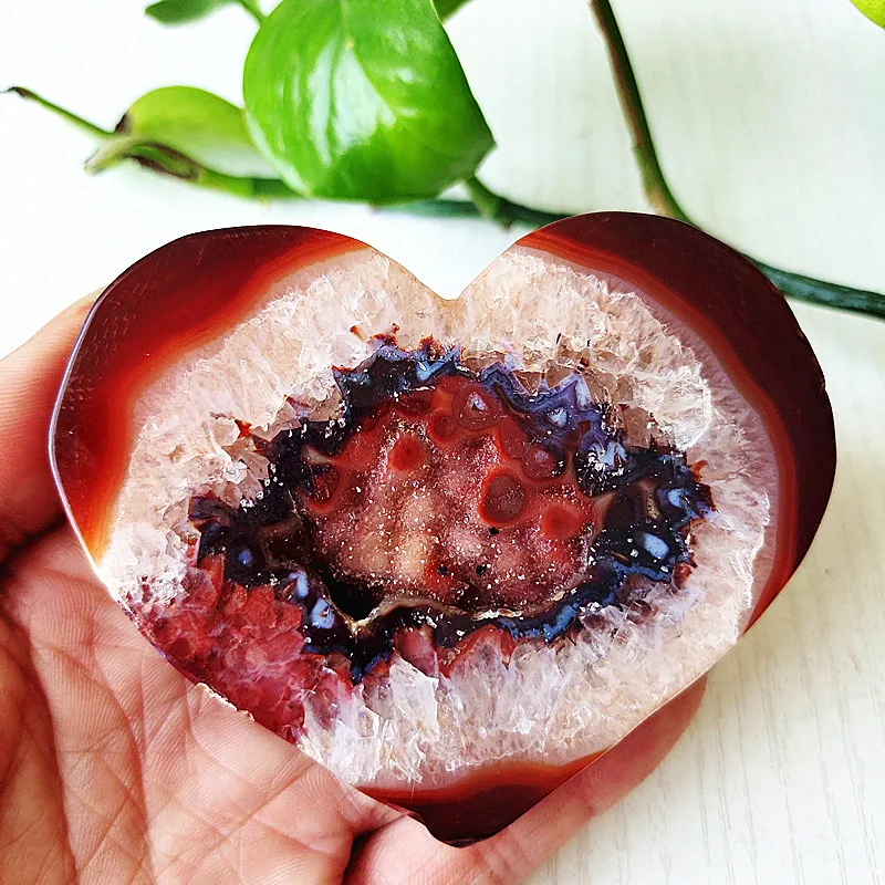 자연 붉은 마노 슬라이스 스톤 지 오드 크리스탈 칩 러브 하트 룸 장식 홈 및 보석 Carnelian 장식품 Reiki 치유