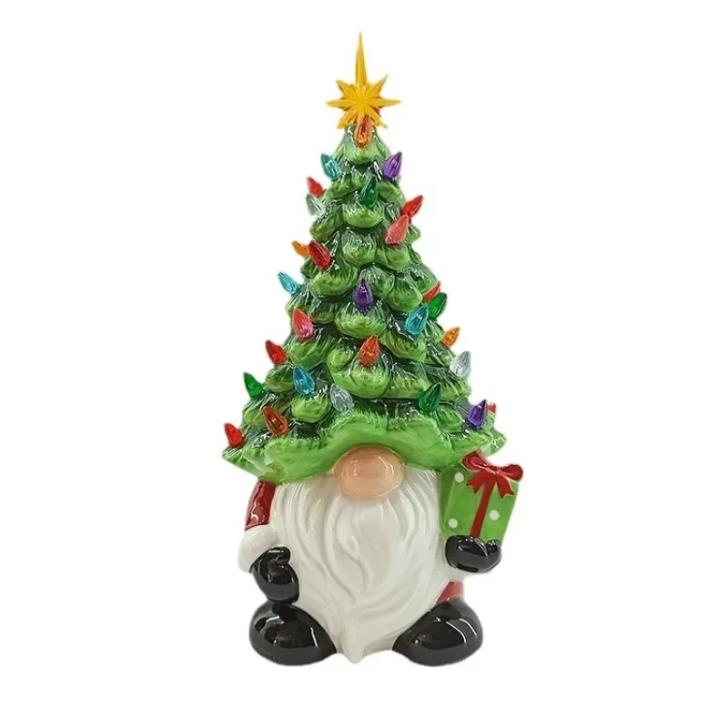 Weihnachtsbaum-Nachtlichter, leuchtende Zwergfiguren aus Kunstharz, Kunsthandwerk, Desktop-Dekoration, batteriebetrieben