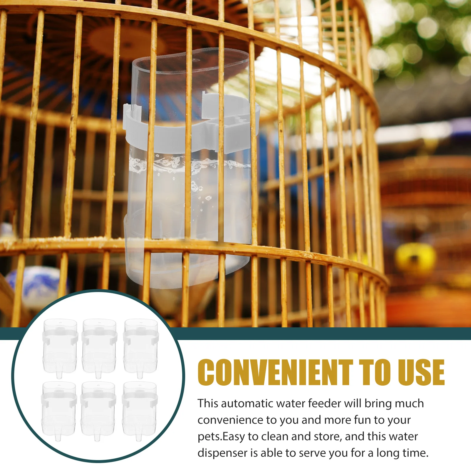 

6Pcs Bird Water Feeder Automatic Drinking Dispenser Smooth Edges Wear-Resistant Long-Lasting Hanging Water Container for Small