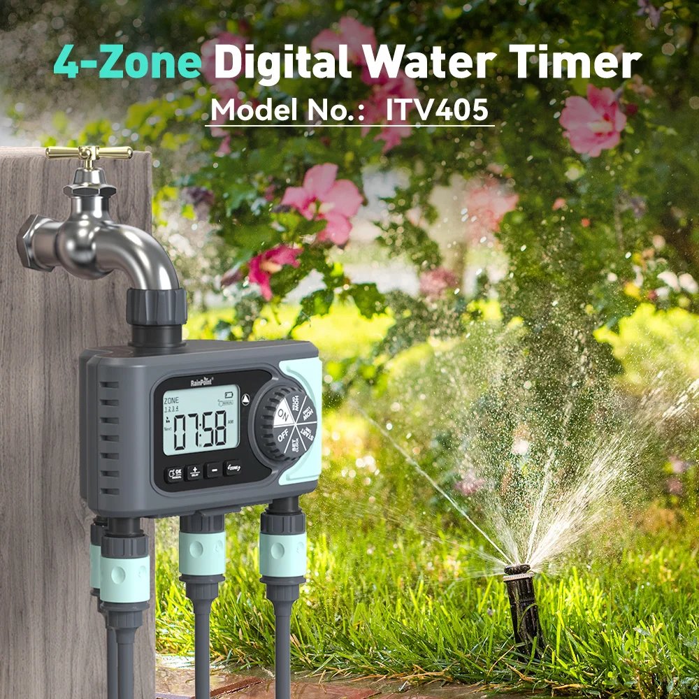 RainPoint New Electronic Automatic Watering 4 Zone Outlet Digital Display Water Timer Garden Irrigation Controller For Garden