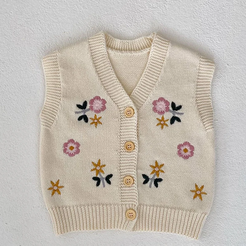 Autumn Winter Toddler Baby Girl Knitting Clothes Suit Floral Embroidery Cardigan+Jumpsuit Infant Baby Girls Knitted Clothing Set