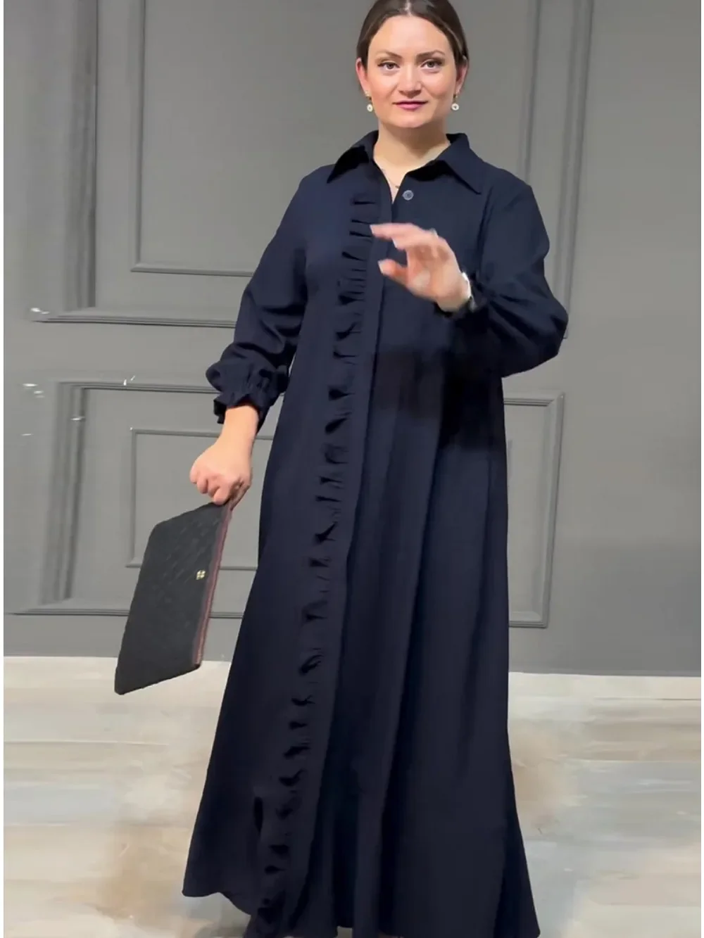 Eid Muslim Shirt Dress Abaya for Women Dresses Ruffle Jalabiya Kaftan Islam Vestidos Arab Long Robe Ramadan Morocco Dubai Abayas