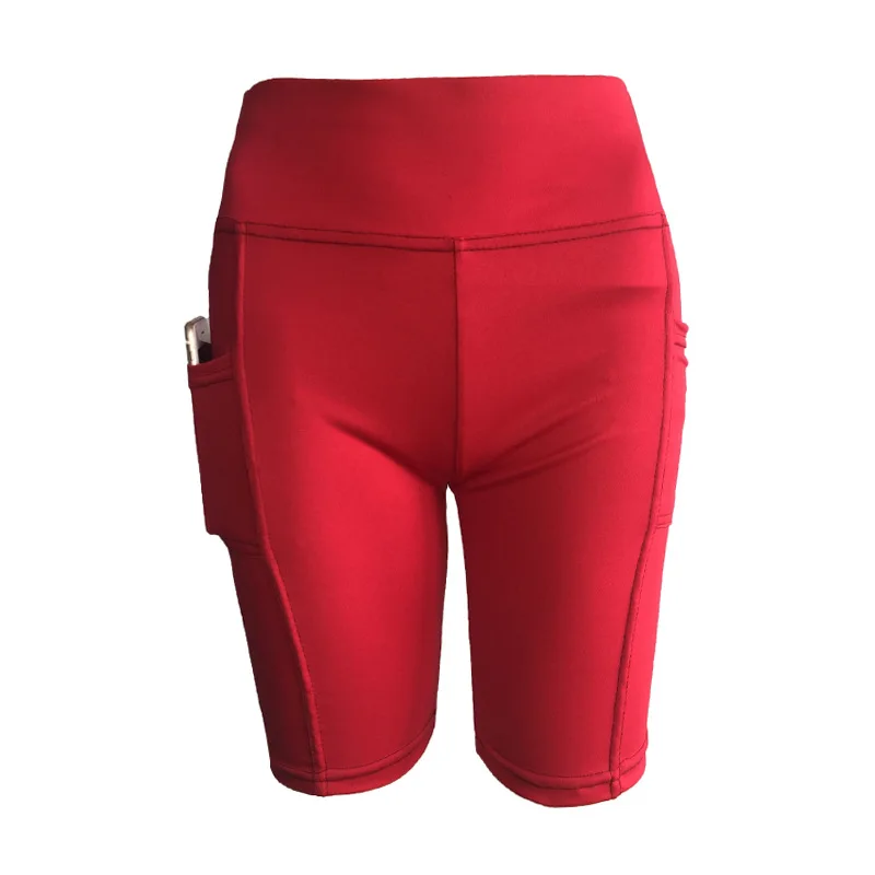 Damen Einfarbige Yoga-Shorts zum Joggen, Laufen, Radfahren, Fitness, Sportbekleidung, hohe Taille mit Seitentaschen, sportliche Shorts – Detail 4