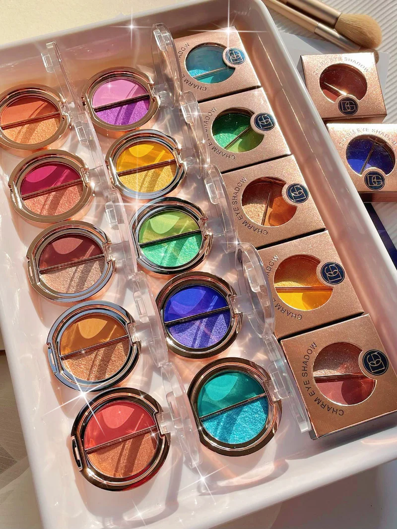 New Macaron 2 Color Eyeshadow Palette Shimmer Glitter Nude Pearly Matte Glitter Eyeshadow Pallete Shiny Eye Shadow Eye Pigments