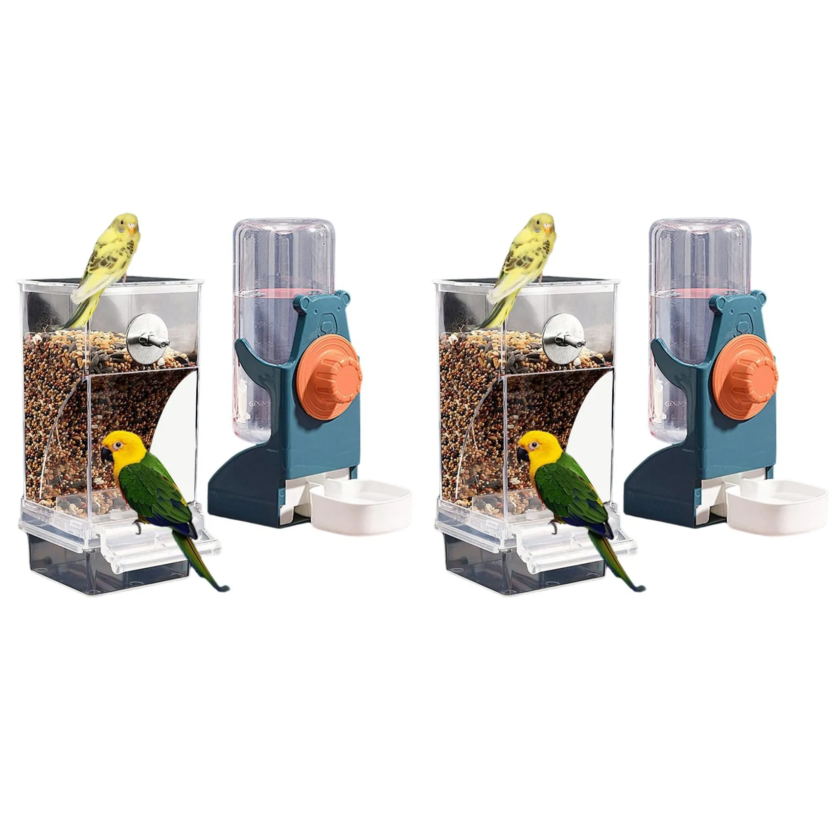 

Комплект автоматических кормушек и поилок B14C 2X без беспорядка для птиц, аксессуары для клеток для попугаев, контейнеры для корма и воды для волнистых попугайчиков