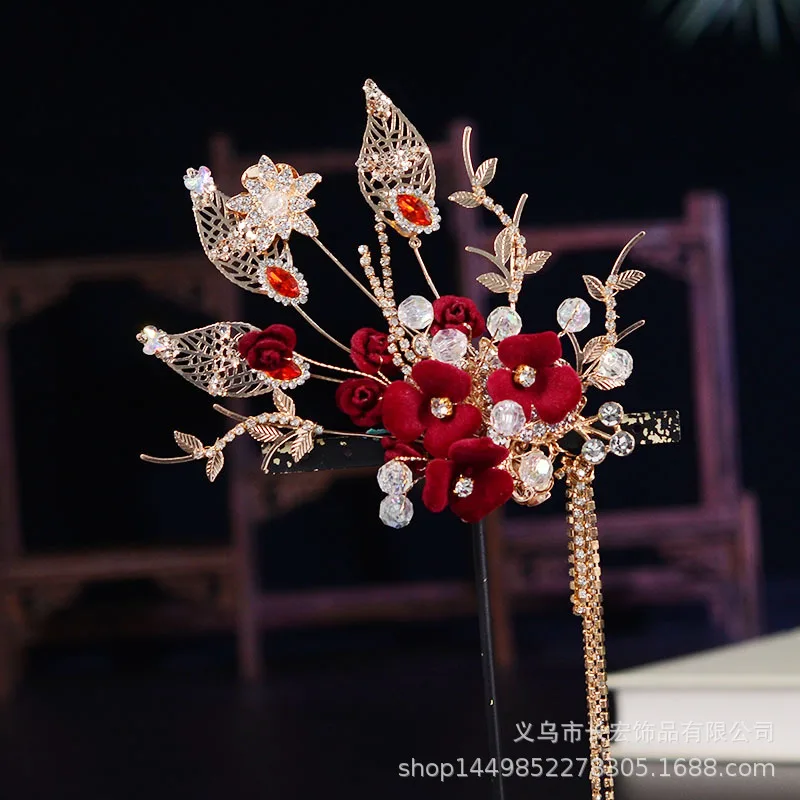 Lucky Bracelet Hand String Antique Bride Headwear Xiuhe Dress Red Hair Accessories Fairy Engagement Cheongsam Toast Dress Rose