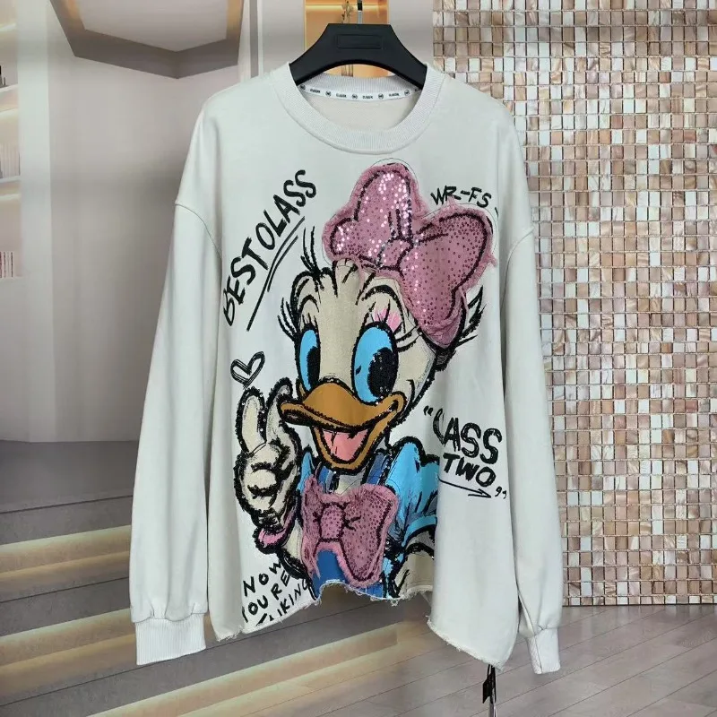 Heavy Industry Loose Fashion Washing Cartoon Small Crew Neck Popular Sweatshirts 2025 Autumn And Winter New Hoodies Top Pullover