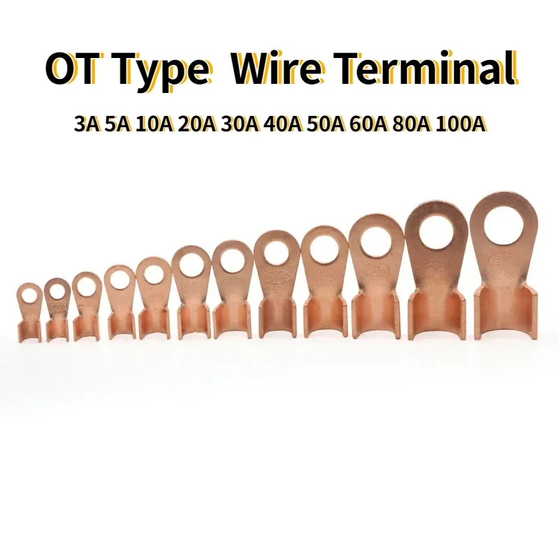 

3A 5A 10A 20A 30A 40A 50A 60A 80A 100A OT Type Wire Terminal Red Copper Bare Nose Lugs Crimp Open Mouth Cable Connector Splice