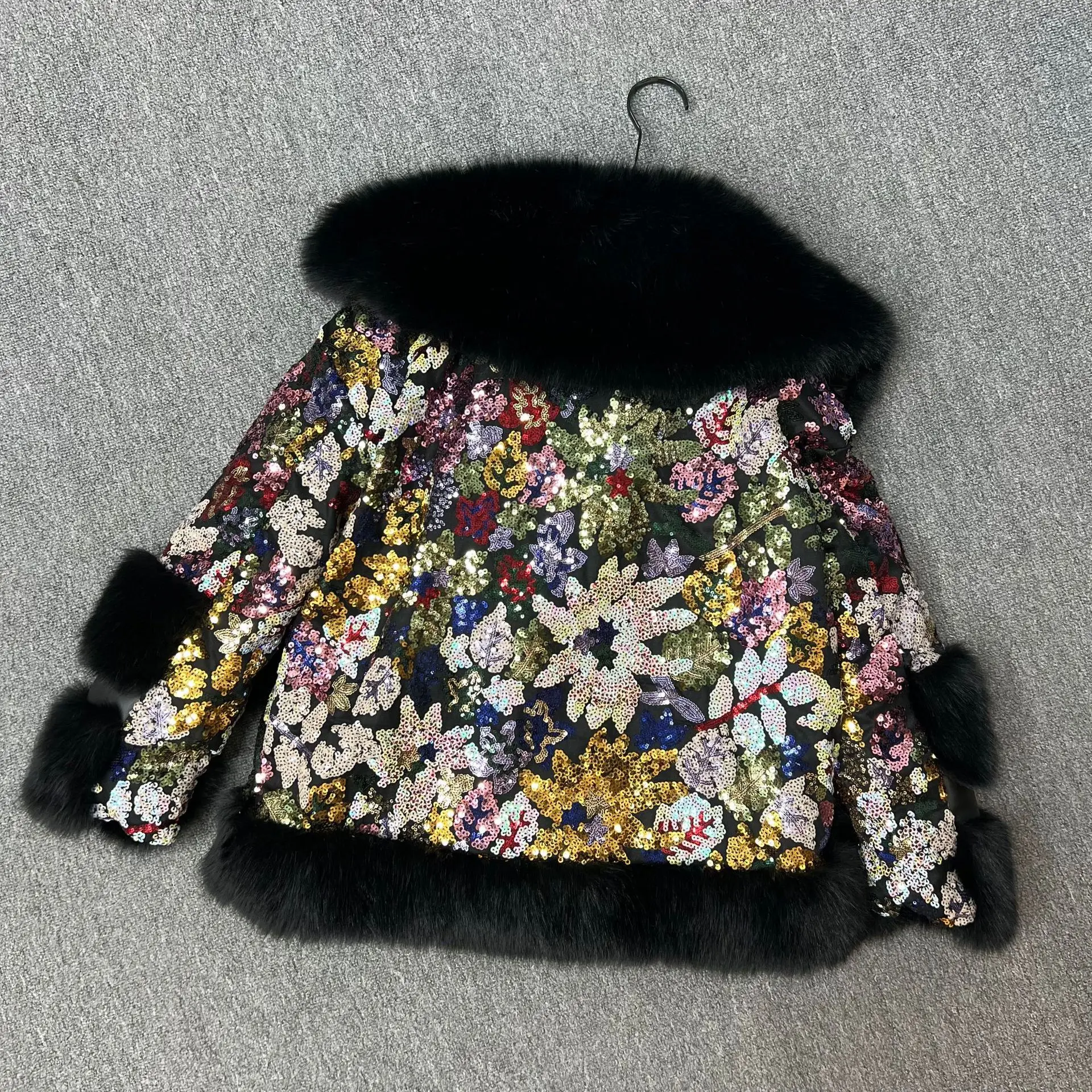 Faux Fox Fur Coat for Women 2025 Winter New Fashion Snowflake Sequins Korean Style Loose Thickened Warm Overcoat