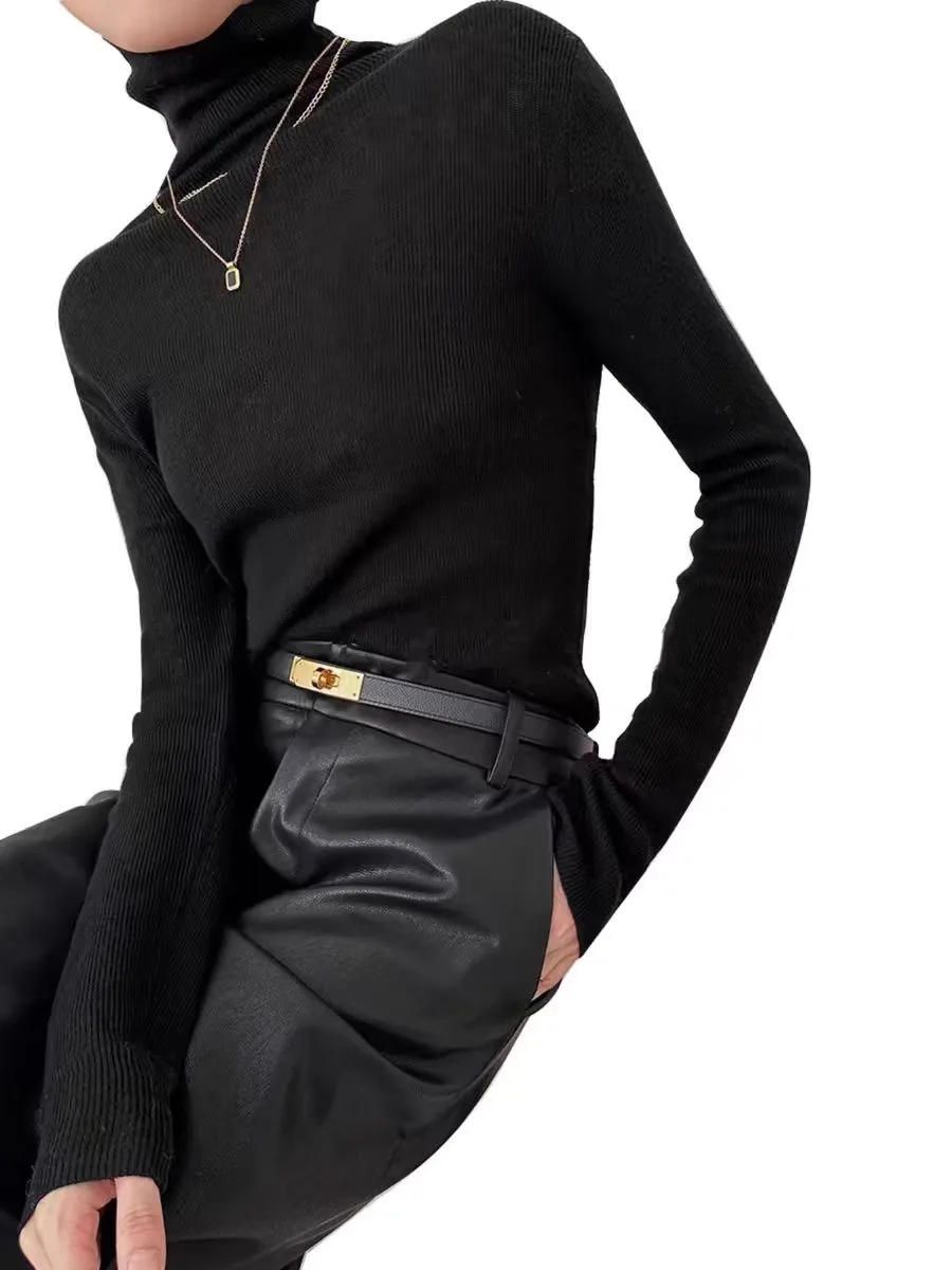 Французская камвольная водолазка, шерстяная трикотажная нижняя рубашка для женщин с высококачественным ощущением и облегающим свитером