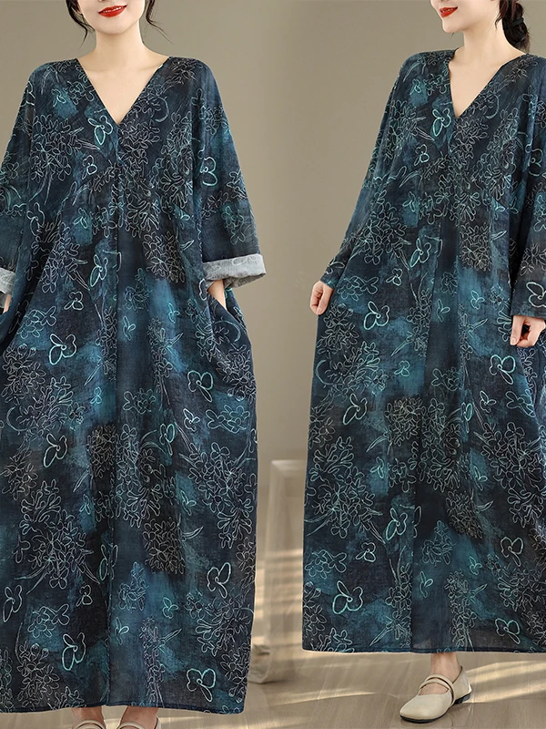 Minceur décontracté confortable grande taille Original français Long Sve Protection solaire V-ne mince coton lin imprimé ample Slimmi...