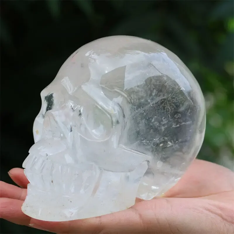 Natural Transparent White Skull Hand-carved With Quartz Crystal Reiki Therapy