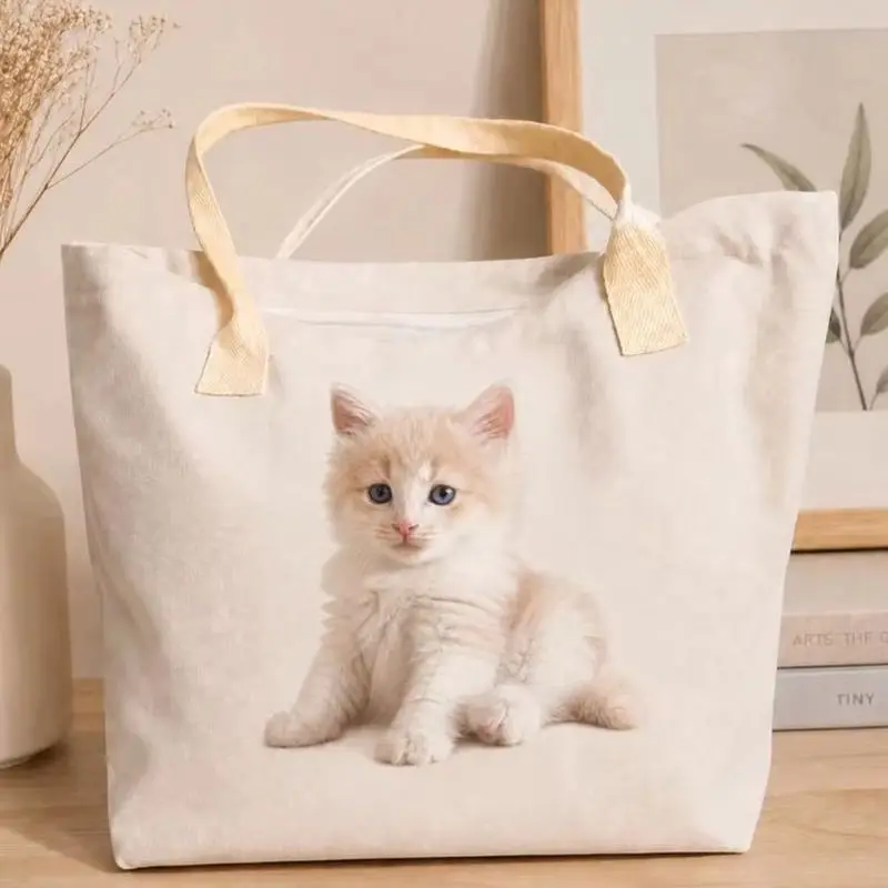 

Canvas Tote Bag Personalized Custom Dog Portrait Pet Photo Print Cotton Shopping Bag Reusable Travel Bag Dog Mom Gift
