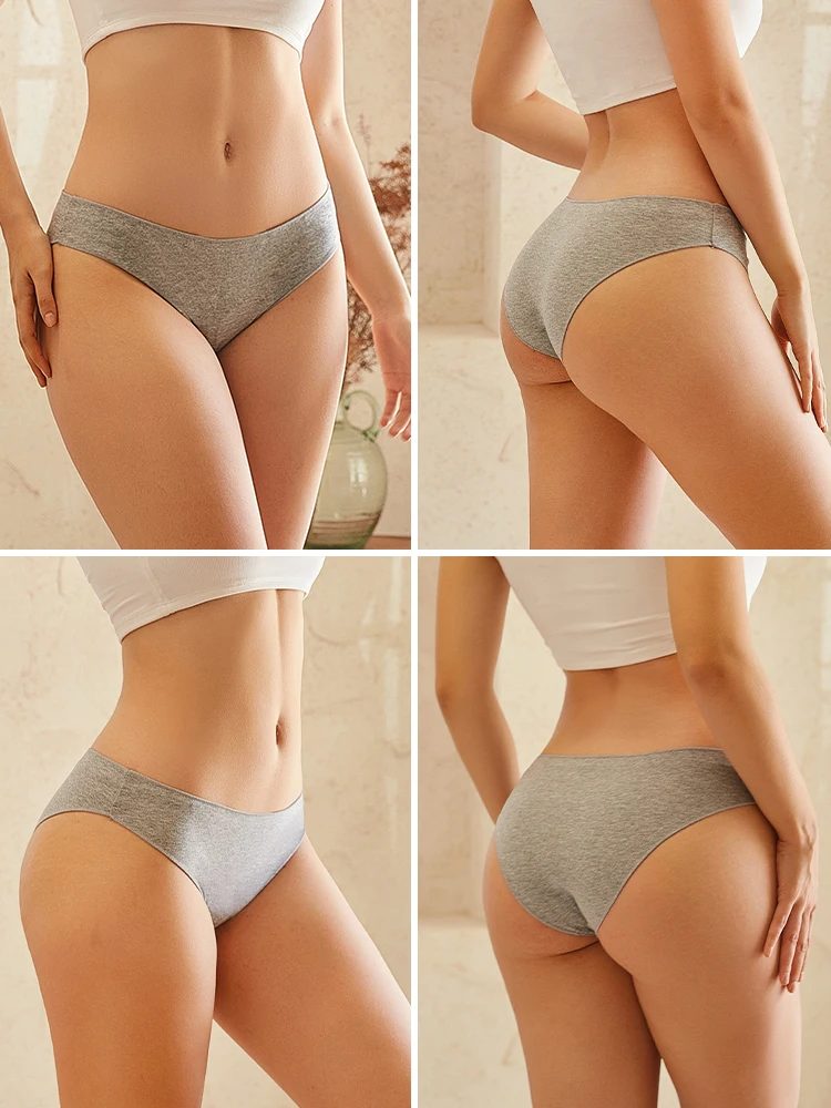 4PCS/SET Women's Cotton Panties Sexy Low Waist Underpants Female Breathable Underwear Ladies Stretch Panties Solid Color Briefs
