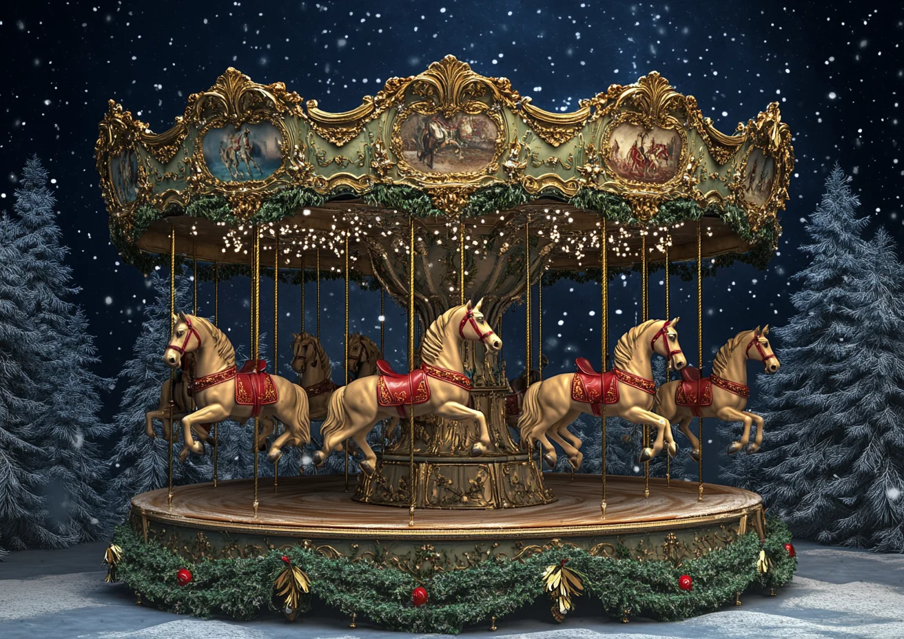 Circus Christmas Photography Background Carousel Xmas Tree Holiday Decoration Kids Holiday Portrait Photo Backdrops Studio Props