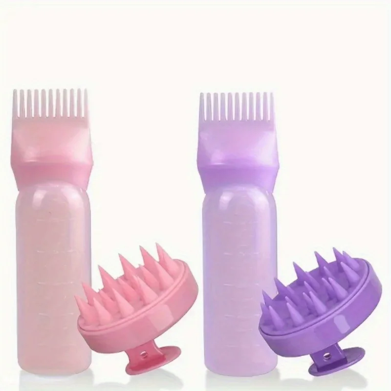 2pcs/Set Silicone Hair Comb With Root Comb Applicator Bottle Set  Hair Oil Applicator Shampoo Brush Salon hair styling tools