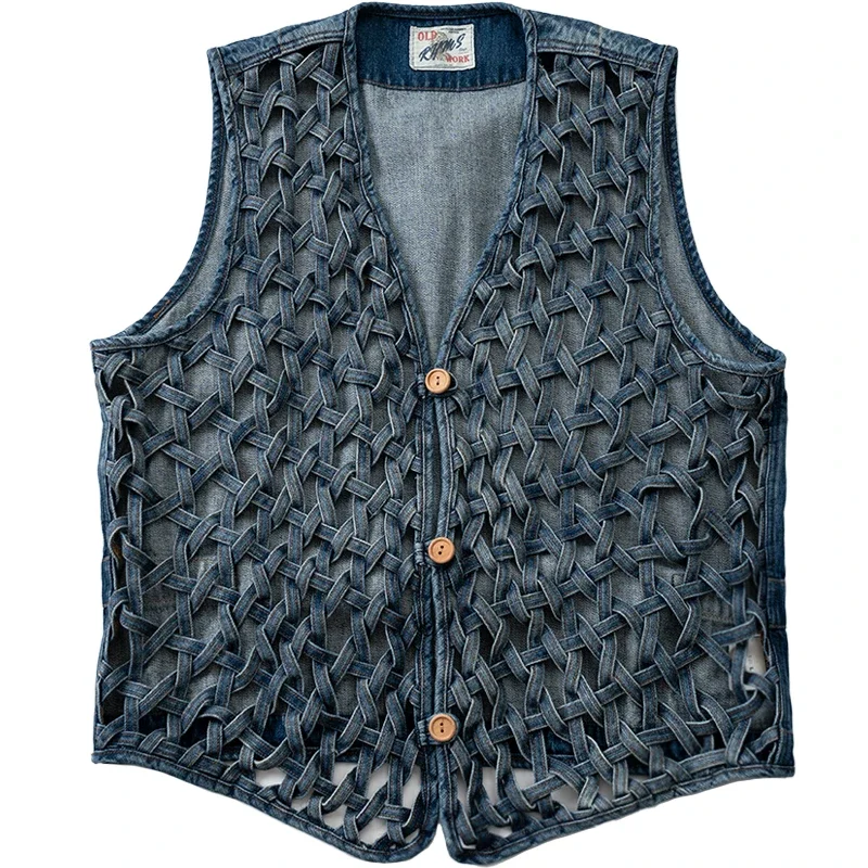 

New Arrival Hand Woven Hollowed Out Men's and Women's Casual Loose Denim Vest Jacket High Quality