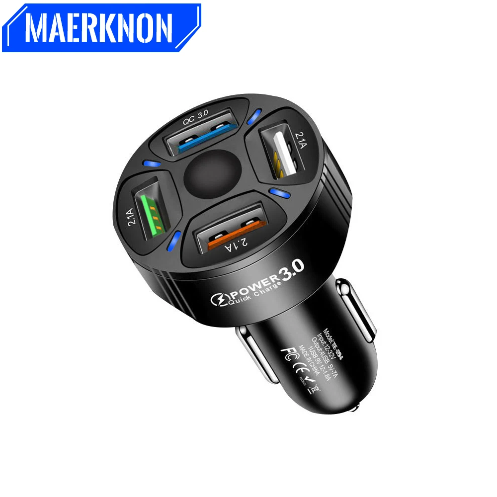 60W USB Car Charger 4 Ports Phone Charger Fast Charging For IPhone 13 15 Pro Samsung Travel Charger Adaptor For Driving Recorder