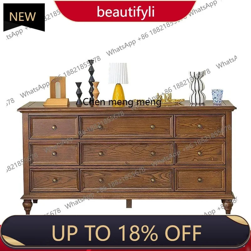 

P178 American solid wood ash wood dining side cabinet retro living room bedroom drawer bedside storage cabinet