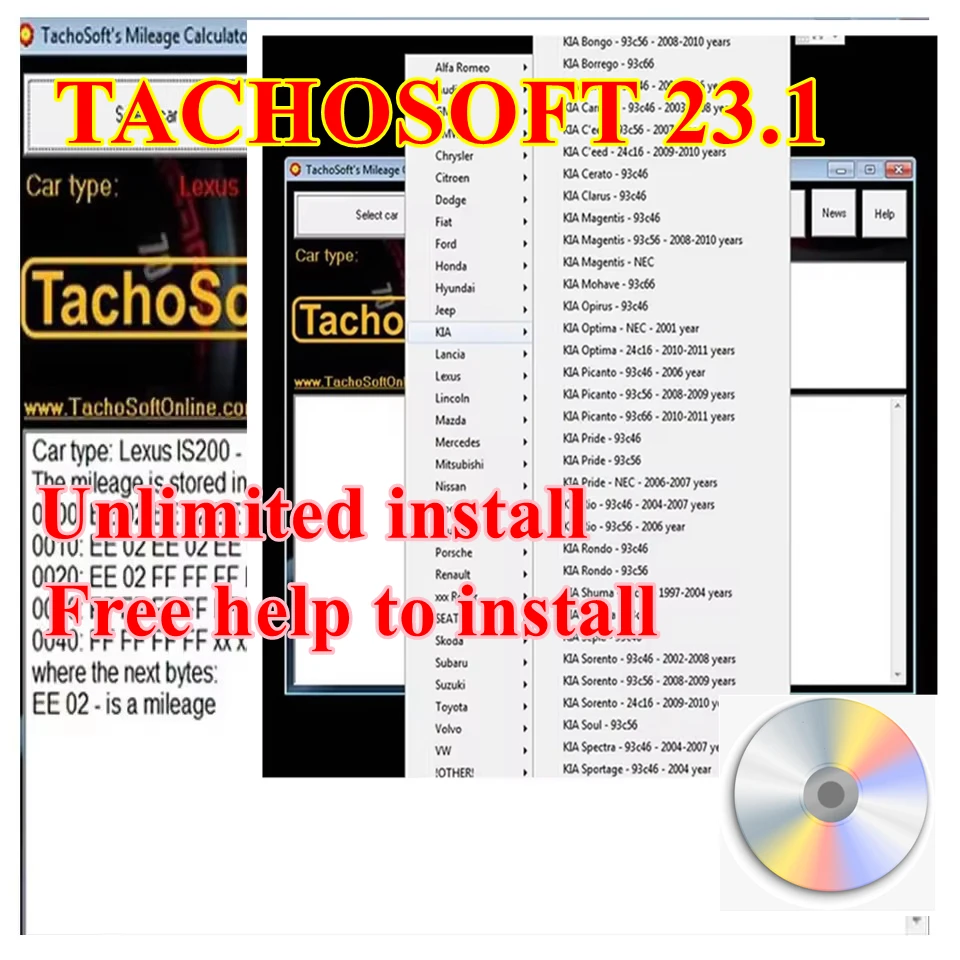 2025 Venta caliente Calculadora de kilometraje TachoSoft 23,1 + Instalación ilimitada + Instalación de vídeo Calculadoras de odómetro digital TachoSoft V23.1