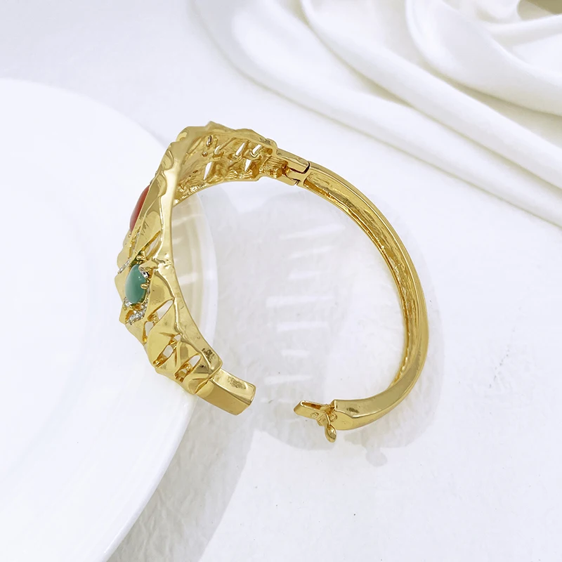 Dubai Gold Color Jewelry Set For Women High Quality 18K Gold Plated Opal Jewelry Necklace Earring Ring Bracelet 4PCS Set Jewelry